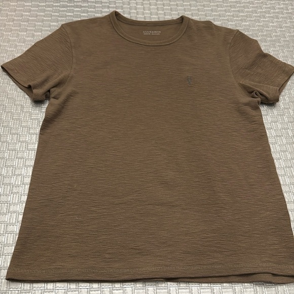 AllSaints Men’s Brown Crew Neck T-Shirt Medium Logo Tee Minimalist Casual - Picture 1 of 7